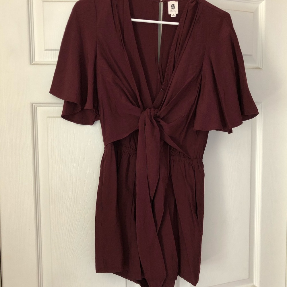 maroon tie front romper